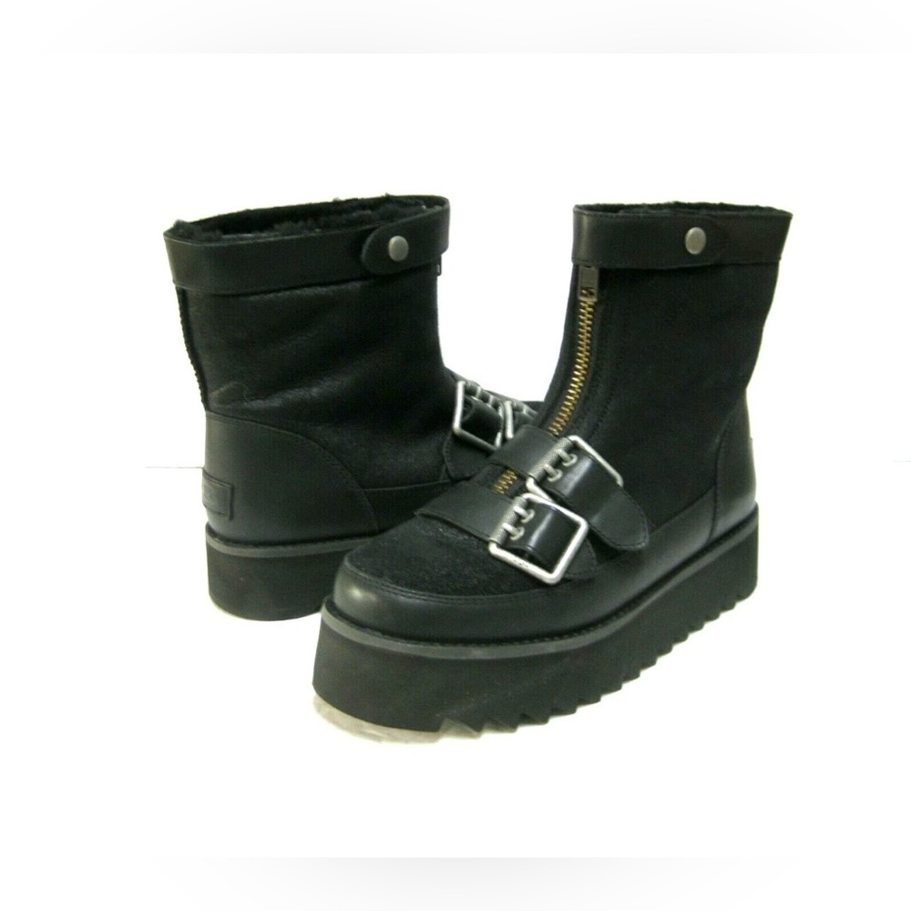 UGG CLASSIC MOTO PUNK MINI BLACK BOMBER SUEDE PLATFORM ANKLE BOOTS WOMEN SIZE 9 - Picture 9 of 9